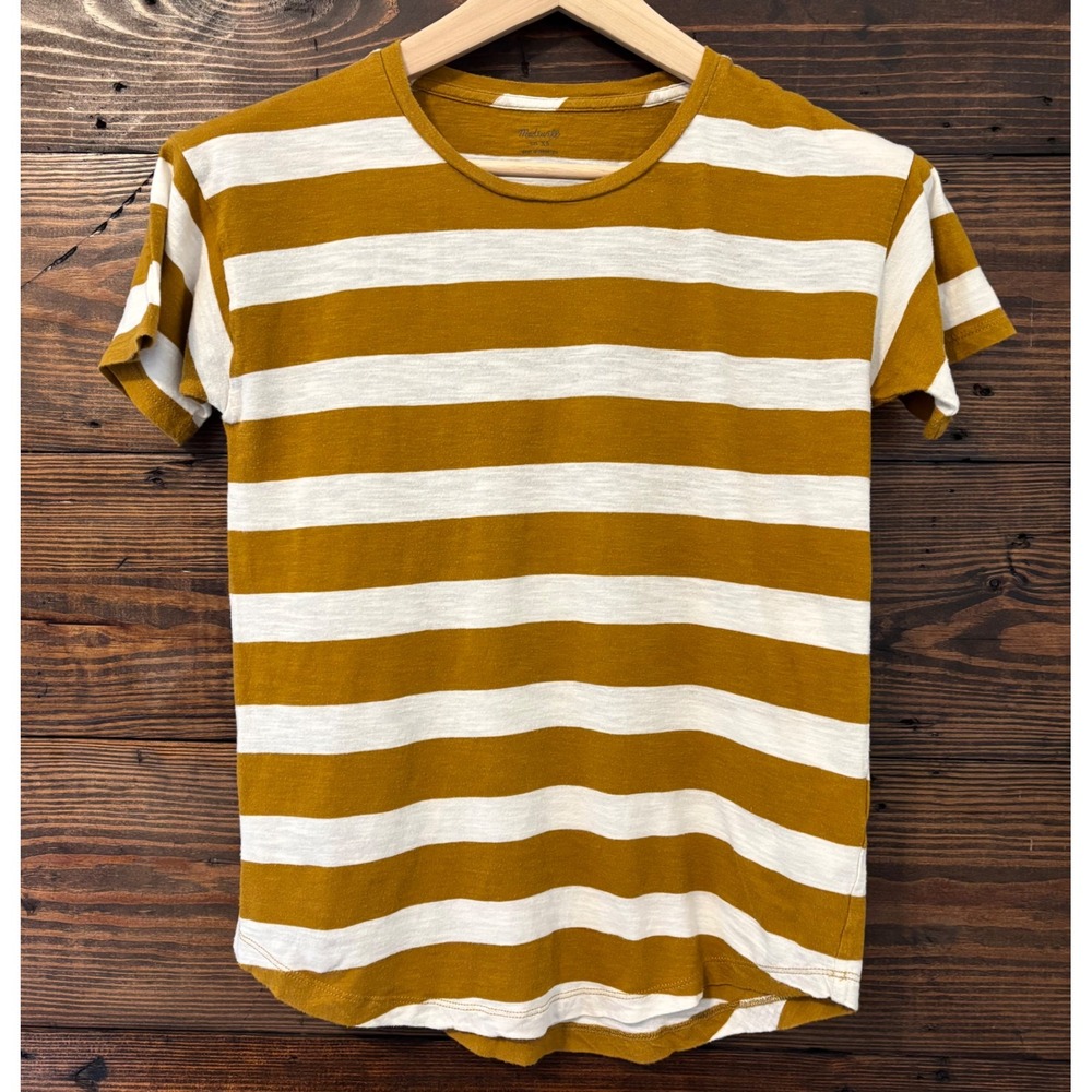 Madewell Striped Tee Women's XS Mustard Yellow White Cotton Earthy Minimalist